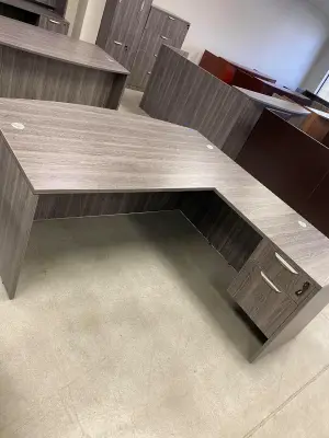 Bowfront L Shaped Desk with Drawers and Key at Peach State Office Furniture, Atlanta