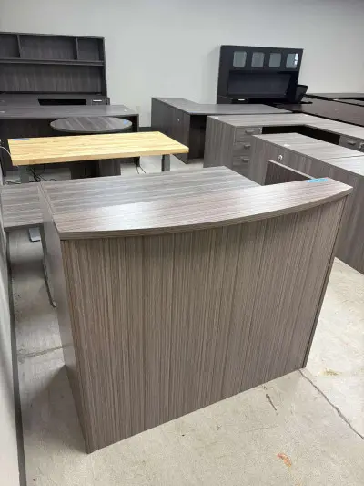 New 4 Foot reception desk. Available in grey and espresso at Peach State Office Furniture, Atlanta