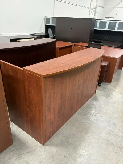 Lightly used 6 foot cherry reception desk at Peach State Office Furniture, Atlanta