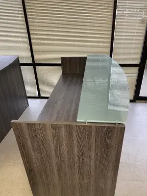 6 Foot Reception desk with Glass Transaction Top. Available in Different Colors at Peach State Office Furniture, Atlanta