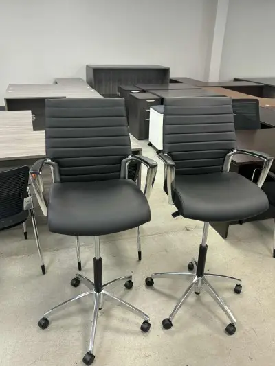 New Tall Leather Stool black chairs at Peach State Office Furniture, Atlanta