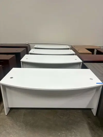 White 6 foot bowfront desks at Peach State Office Furniture, Atlanta